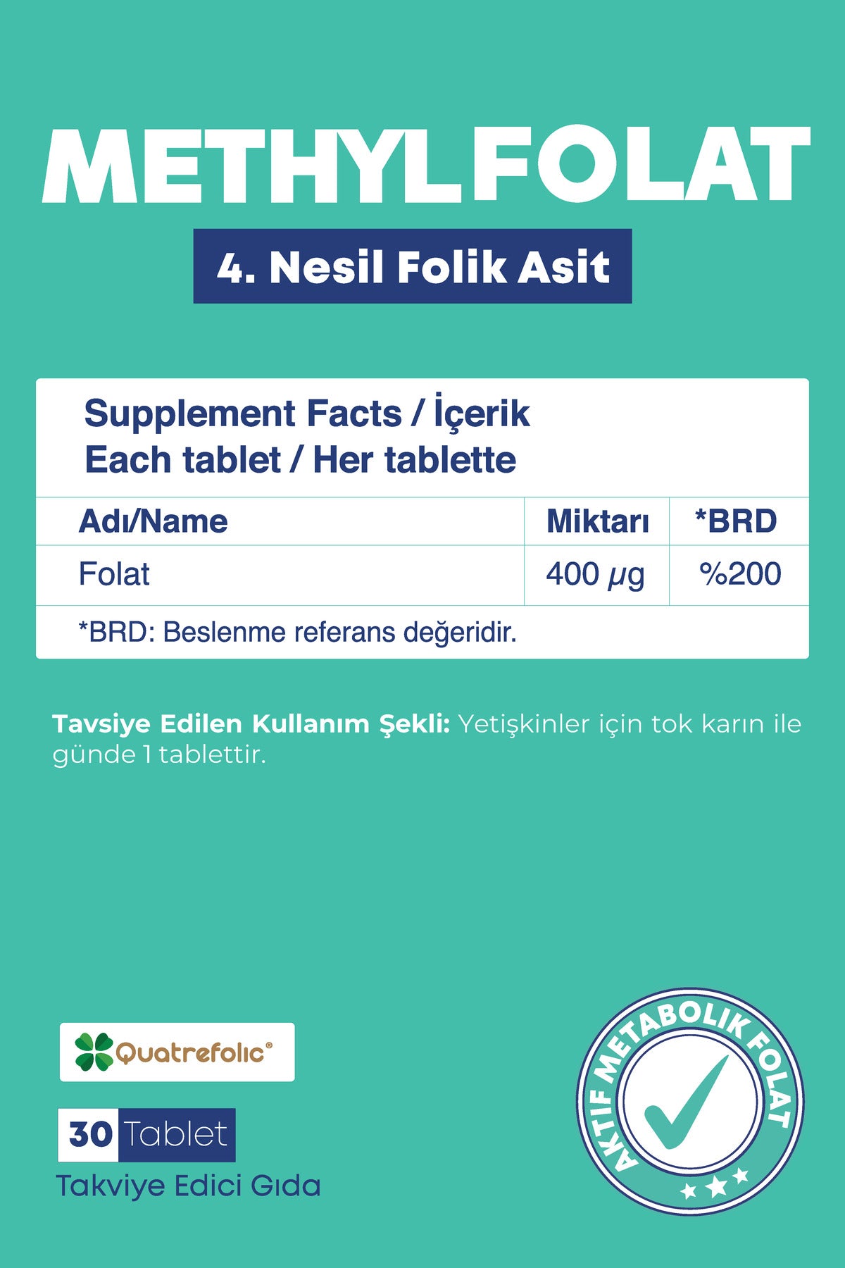 Happy Cure Metilfolat 30 Tablet