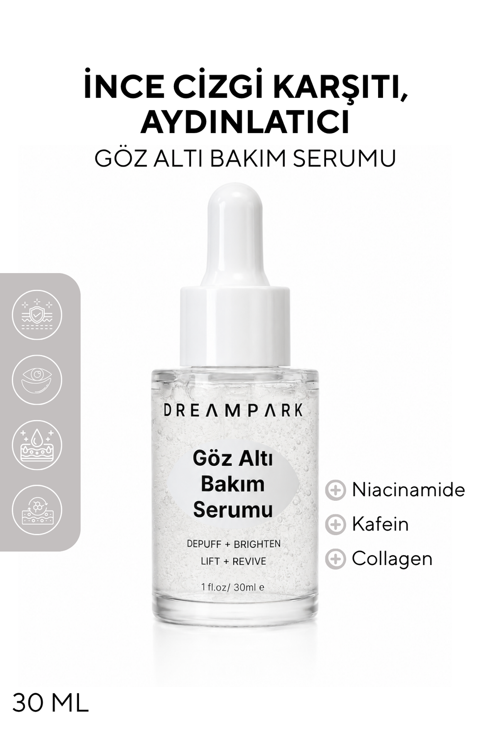 Göz Altı Bakım Serumu – Kafein & Peptit, Morluk ve Şişkinlik Karşıtı 30 ml